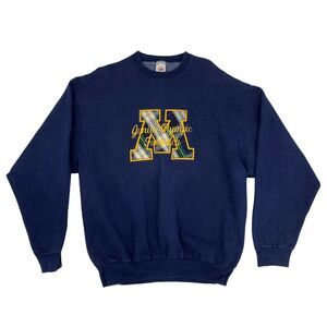 Vintage Junior Olympic Fastpitch Softball Sweater Adult XXL Navy Blue "M" Logo
